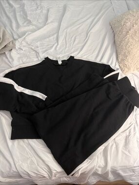 Black Crewneck Sweater with White Stripe